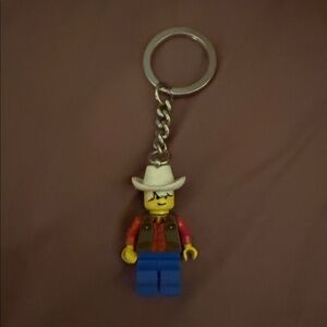 Lego Cowboy Keychain with White Hat and Blue Legs